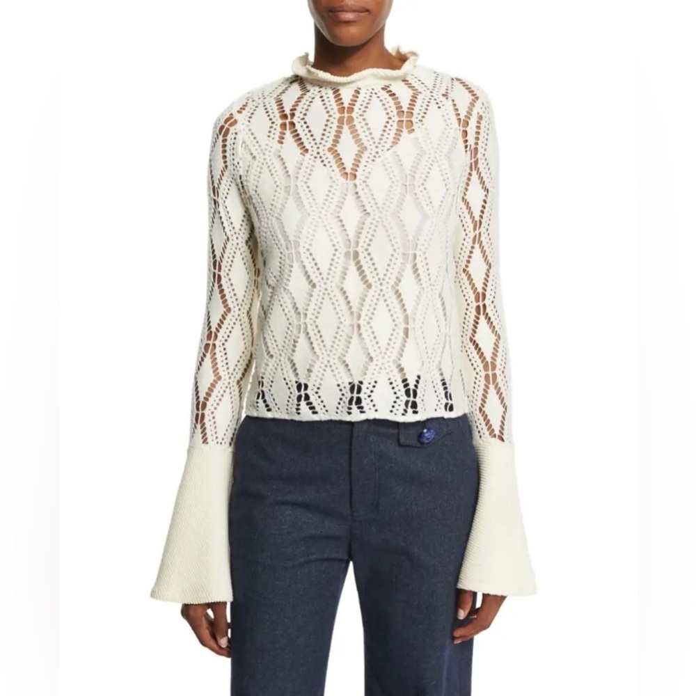 See by Chloe Bell Sleeve Crochet Top Size S